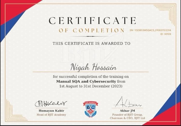 Manual SQA and Cybersecurity — Certificate of Completion