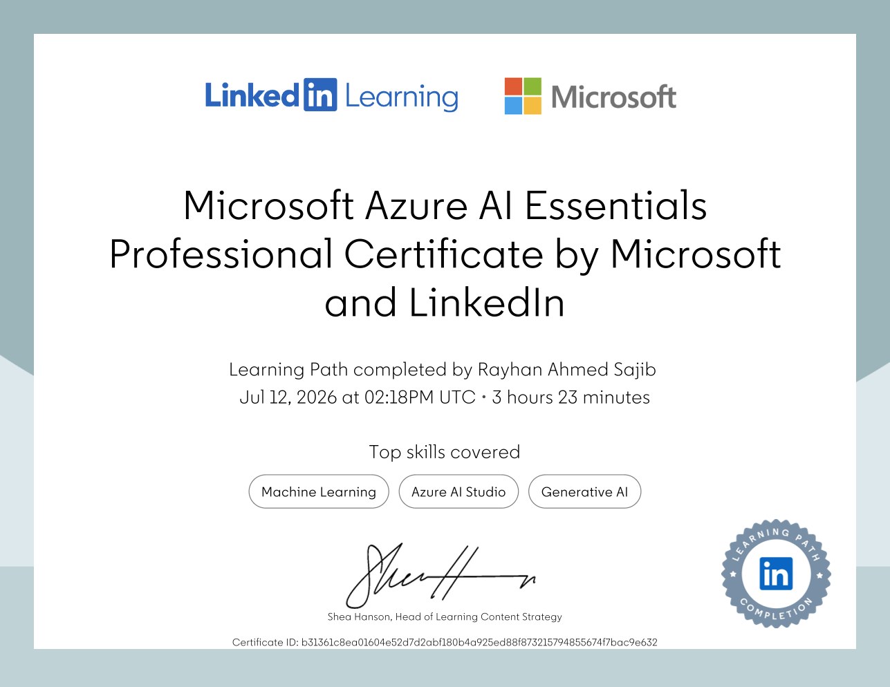 Microsoft Azure AI Essentials — Professional Certificate