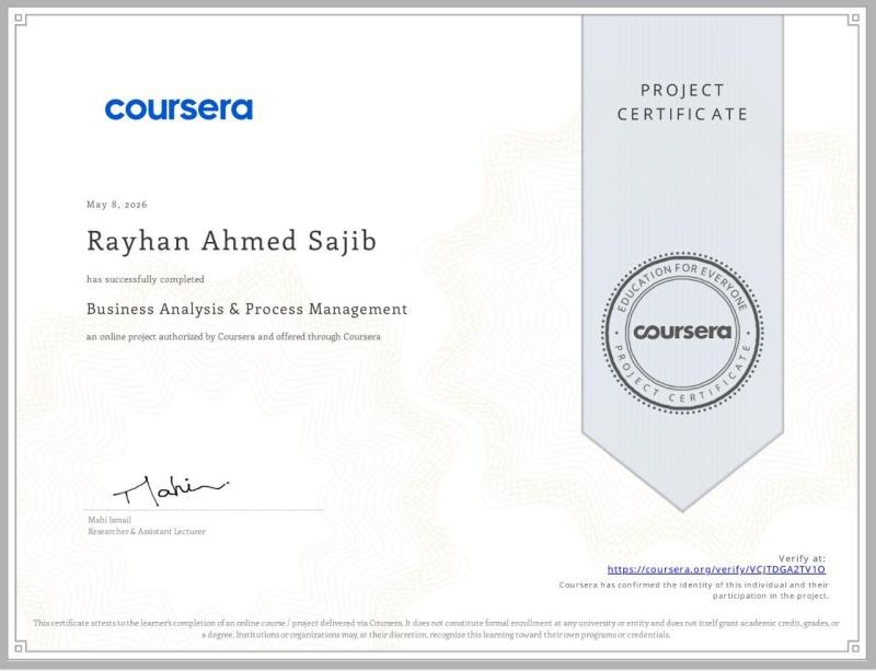 Business Analysis & Process Management — Project Certificate