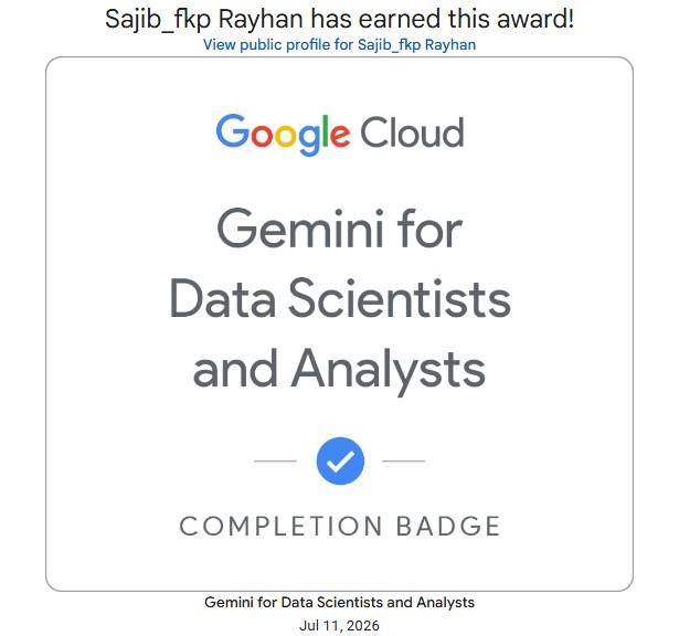 Gemini for Data Scientists and Analysts — Completion Badge